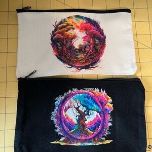 Handcrafted Lot of two make up bags with fresh pressed transfers!